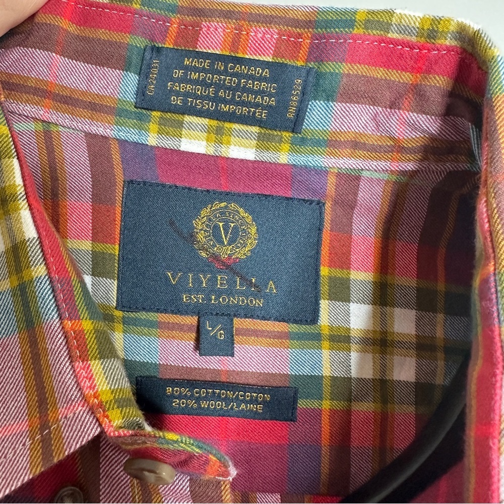 Viyella Men's Red Plaid Long-Sleeve Button-Down Shirt Cotton/Wool Large - Picture 4 of 4